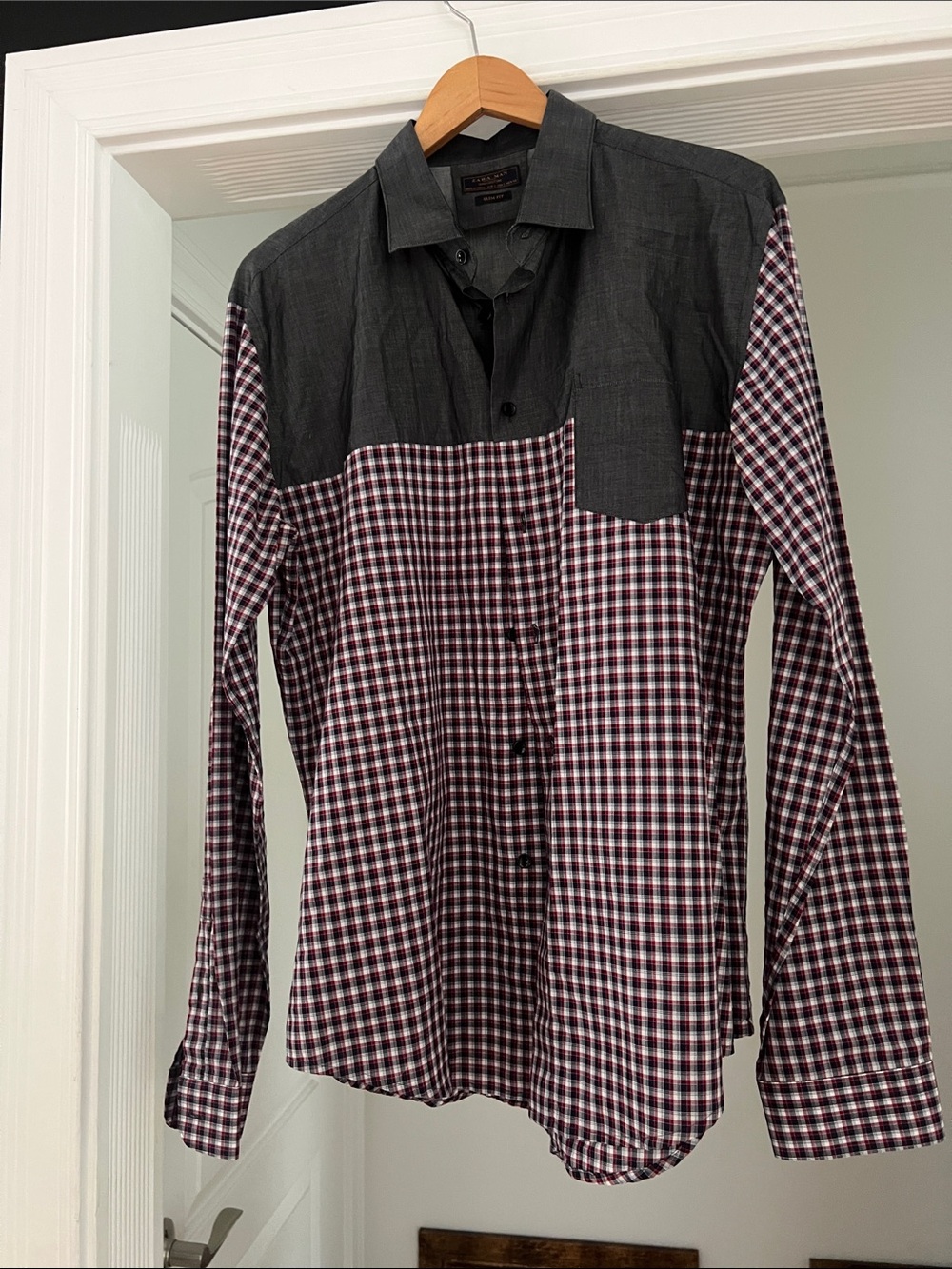 Zara Black and Burgundy Checked Button-Down Shirt